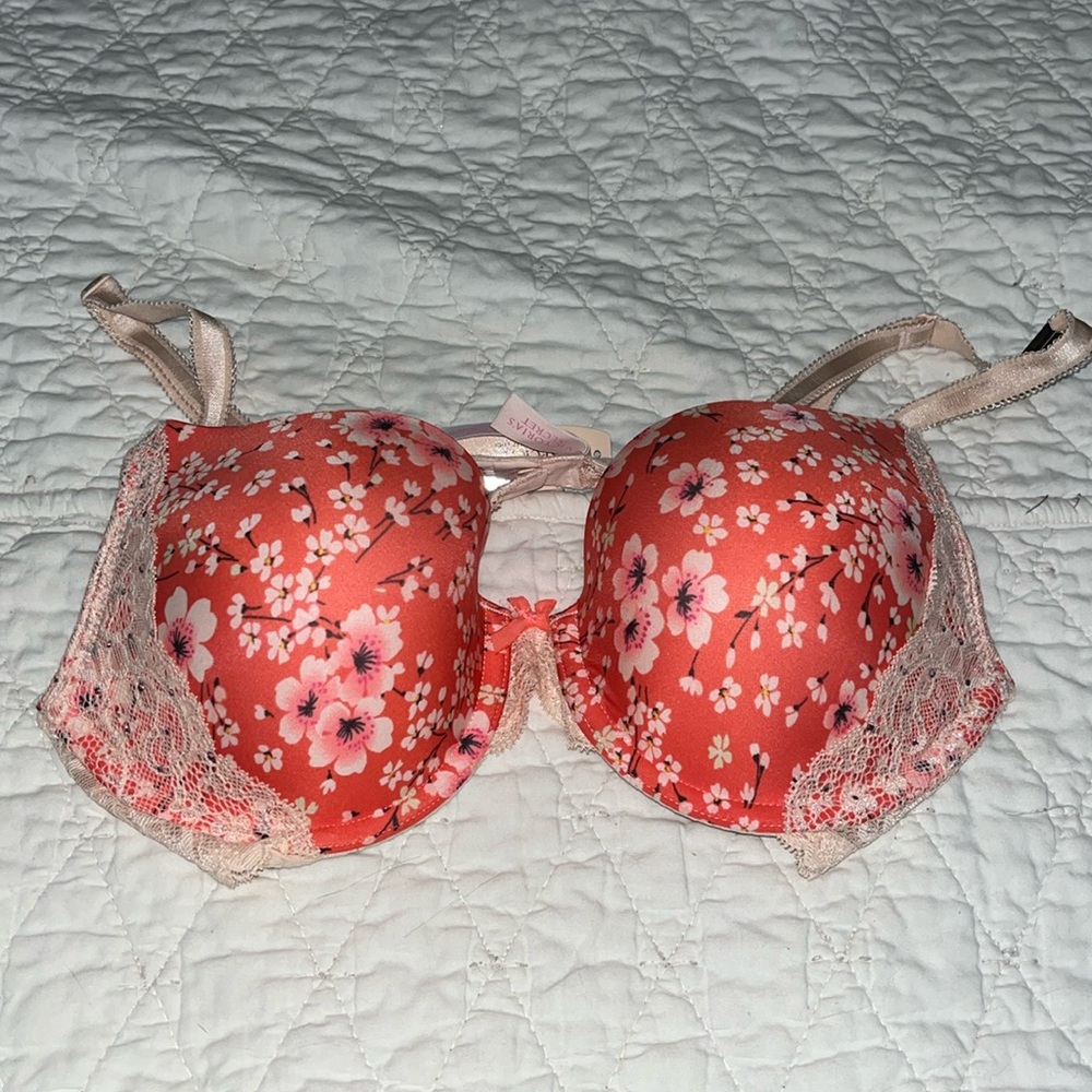 Victoria's Secret Orange and Pink Floral Pattern Bra Size 34C like New